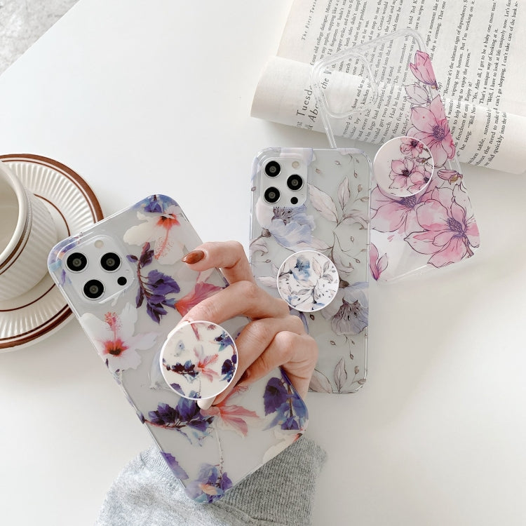 For iPhone 12 Flowers Pattern Protective Case with Holder/12 Pro