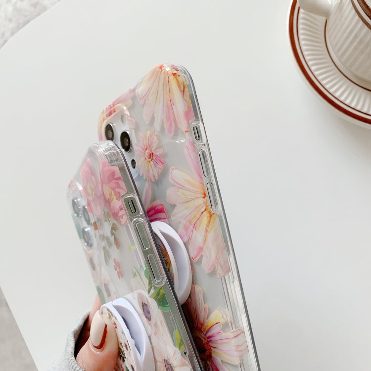 For iPhone 12 Flowers Pattern Protective Case with Holder/12 Pro