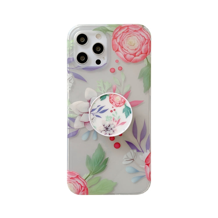 For iPhone 12 Flowers Pattern Protective Case with Holder/12 Pro