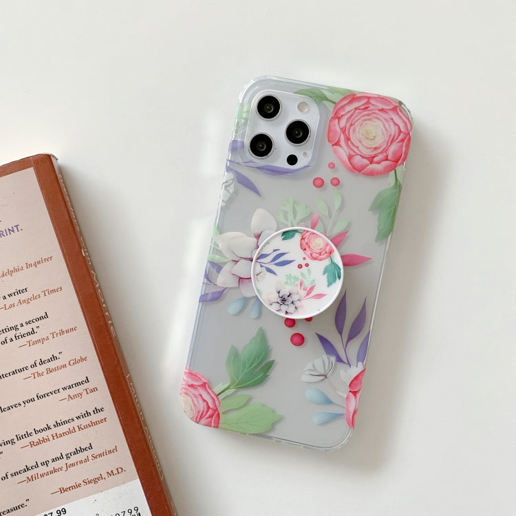 For iPhone 12 Flowers Pattern Protective Case with Holder/12 Pro