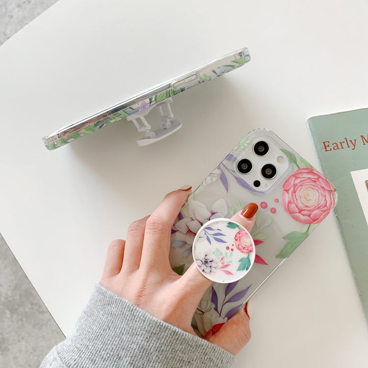 For iPhone 12 Flowers Pattern Protective Case with Holder/12 Pro
