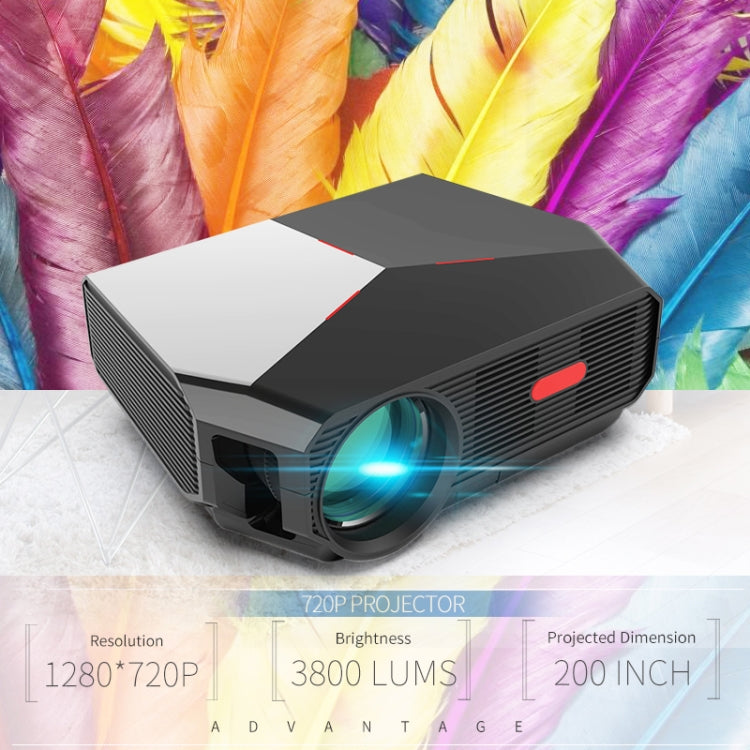 TRANSJEE A4300 1280x720P 3200 ANSI Lumens Portable Home Theater LED HD Digital Projector, Plug Type: EU Plug(Black)