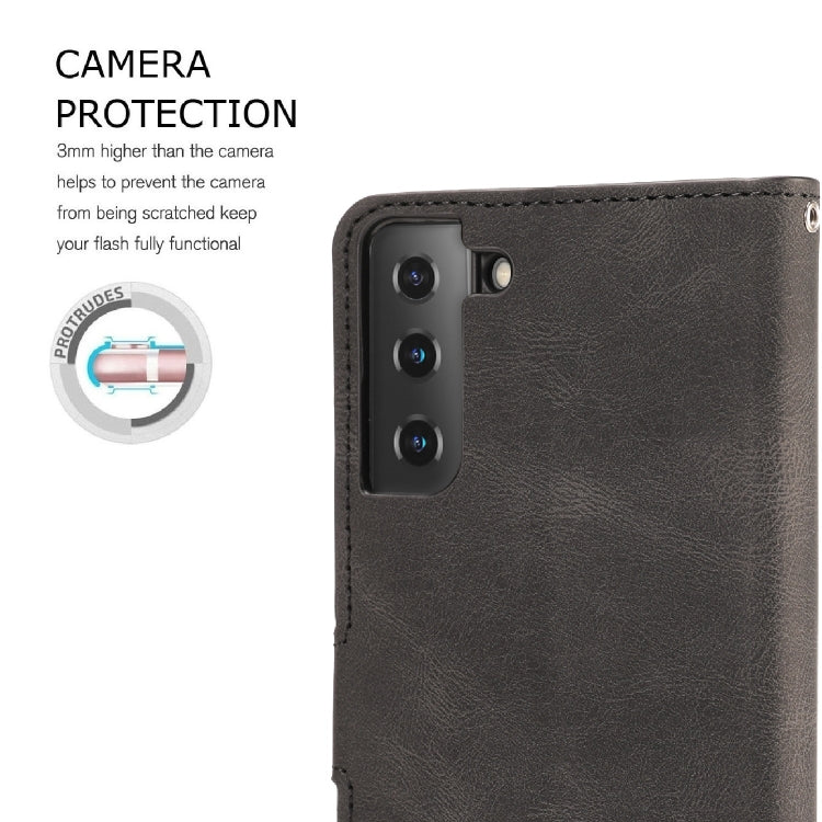 For Samsung Galaxy S21+ 5G Fantasy Classic Skin-feel Calfskin Texture Magnetic Buckle Horizontal Flip PU Leather Case with Holder & Card Slot & Wallet