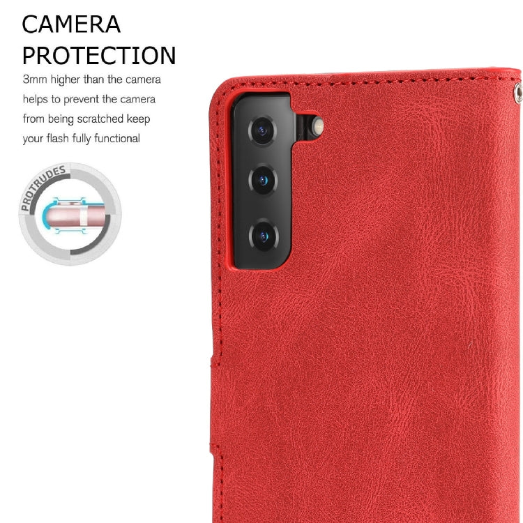 For Samsung Galaxy S21+ 5G Fantasy Classic Skin-feel Calfskin Texture Magnetic Buckle Horizontal Flip PU Leather Case with Holder & Card Slot & Wallet
