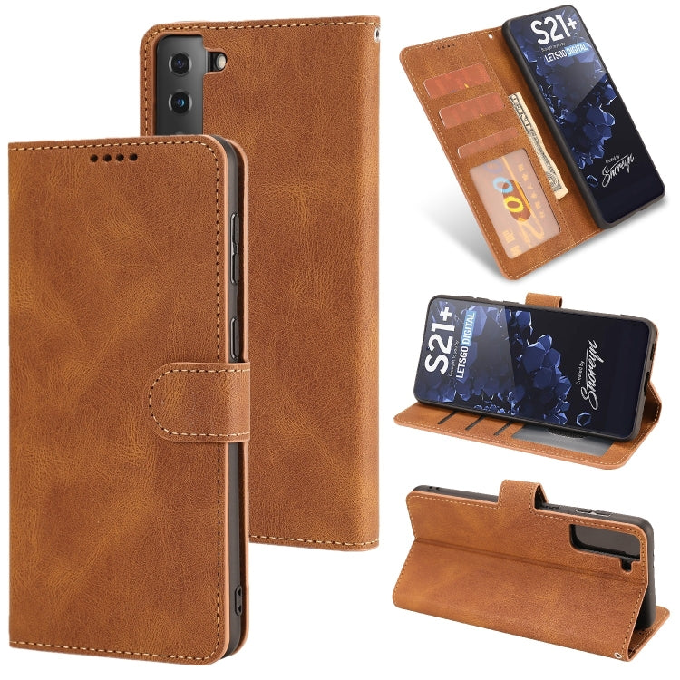 For Samsung Galaxy S21+ 5G Fantasy Classic Skin-feel Calfskin Texture Magnetic Buckle Horizontal Flip PU Leather Case with Holder & Card Slot & Wallet