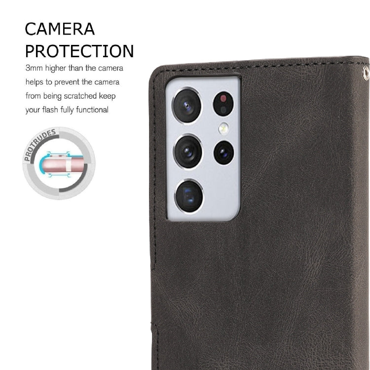For Samsung Galaxy S21 Ultra 5G Fantasy Classic Skin-feel Calfskin Texture Magnetic Buckle Horizontal Flip PU Leather Case with Holder & Card Slot & Wallet
