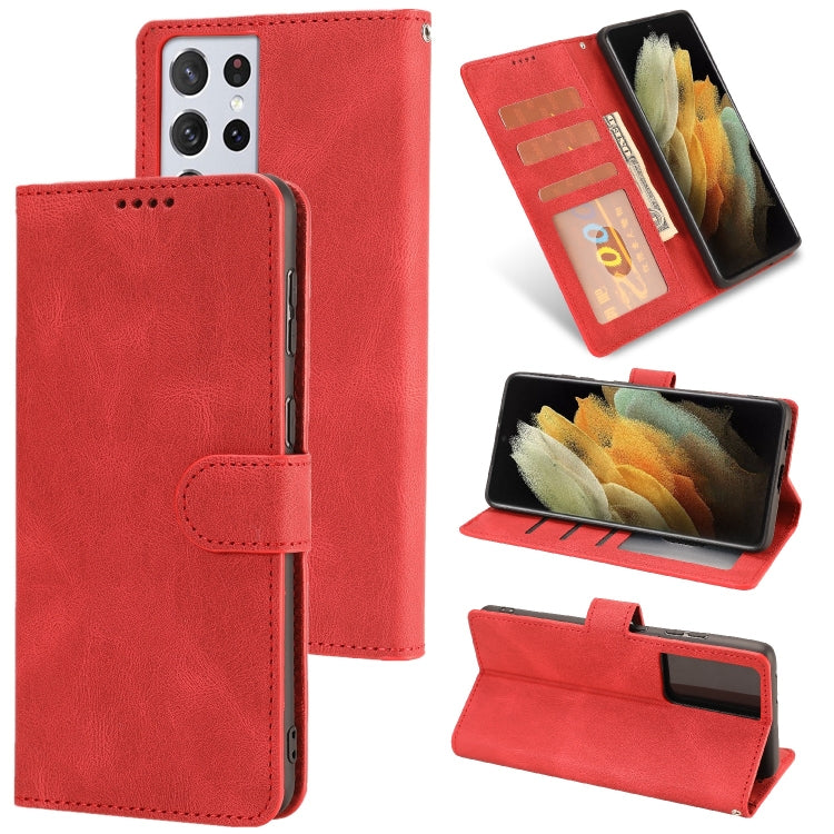 For Samsung Galaxy S21 Ultra 5G Fantasy Classic Skin-feel Calfskin Texture Magnetic Buckle Horizontal Flip PU Leather Case with Holder & Card Slot & Wallet