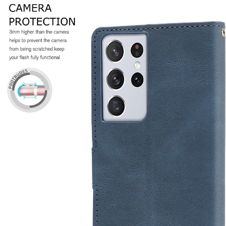 For Samsung Galaxy S21 Ultra 5G Fantasy Classic Skin-feel Calfskin Texture Magnetic Buckle Horizontal Flip PU Leather Case with Holder & Card Slot & Wallet