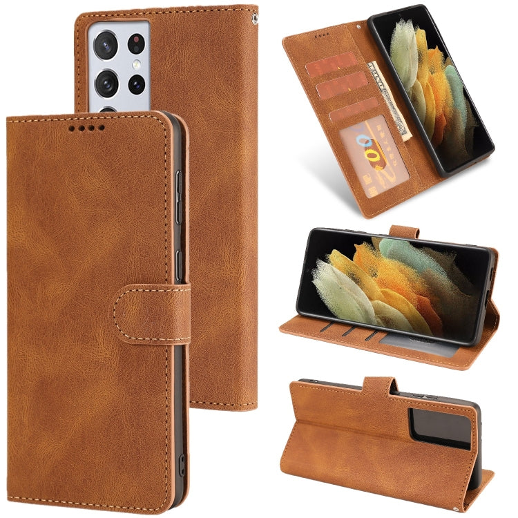 For Samsung Galaxy S21 Ultra 5G Fantasy Classic Skin-feel Calfskin Texture Magnetic Buckle Horizontal Flip PU Leather Case with Holder & Card Slot & Wallet