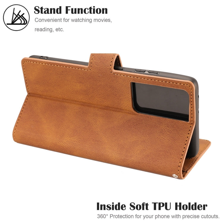 For Samsung Galaxy S21 Ultra 5G Fantasy Classic Skin-feel Calfskin Texture Magnetic Buckle Horizontal Flip PU Leather Case with Holder & Card Slot & Wallet