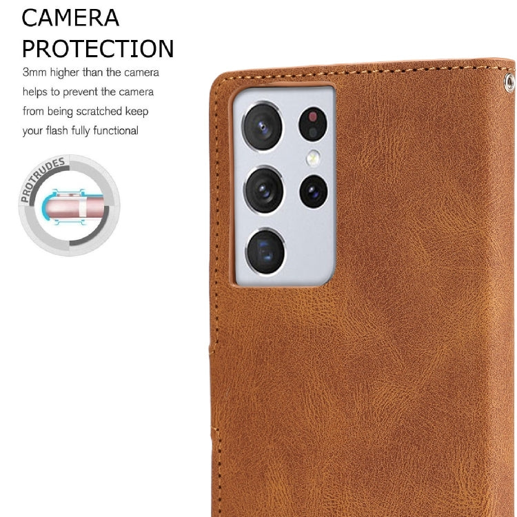 For Samsung Galaxy S21 Ultra 5G Fantasy Classic Skin-feel Calfskin Texture Magnetic Buckle Horizontal Flip PU Leather Case with Holder & Card Slot & Wallet