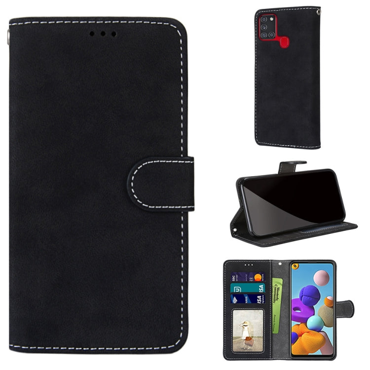 For Samsung Galaxy A21s Retro Frosted Horizontal Flip PU Leather Case with Holder & Card Slots & Wallet & Photo Frame