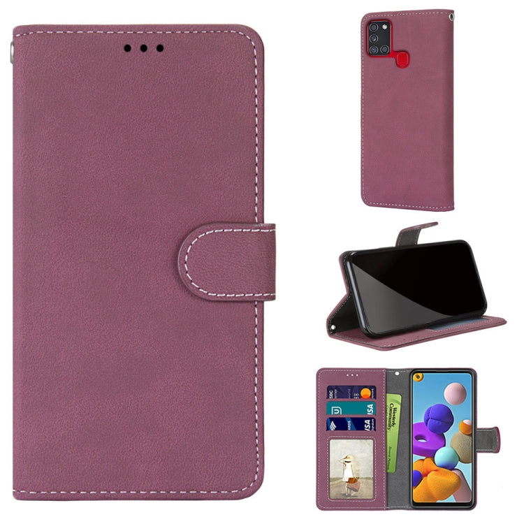 For Samsung Galaxy A21s Retro Frosted Horizontal Flip PU Leather Case with Holder & Card Slots & Wallet & Photo Frame