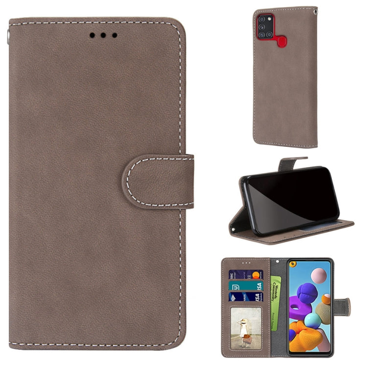 For Samsung Galaxy A21s Retro Frosted Horizontal Flip PU Leather Case with Holder & Card Slots & Wallet & Photo Frame