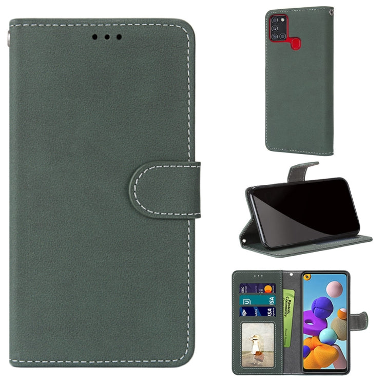For Samsung Galaxy A21s Retro Frosted Horizontal Flip PU Leather Case with Holder & Card Slots & Wallet & Photo Frame
