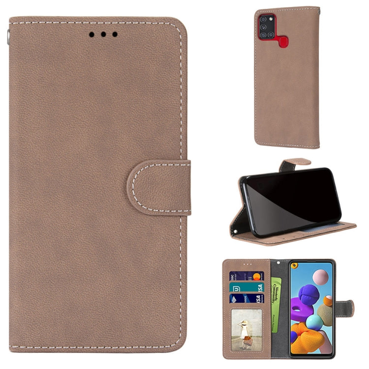 For Samsung Galaxy A21s Retro Frosted Horizontal Flip PU Leather Case with Holder & Card Slots & Wallet & Photo Frame