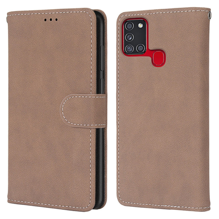 For Samsung Galaxy A21s Retro Frosted Horizontal Flip PU Leather Case with Holder & Card Slots & Wallet & Photo Frame
