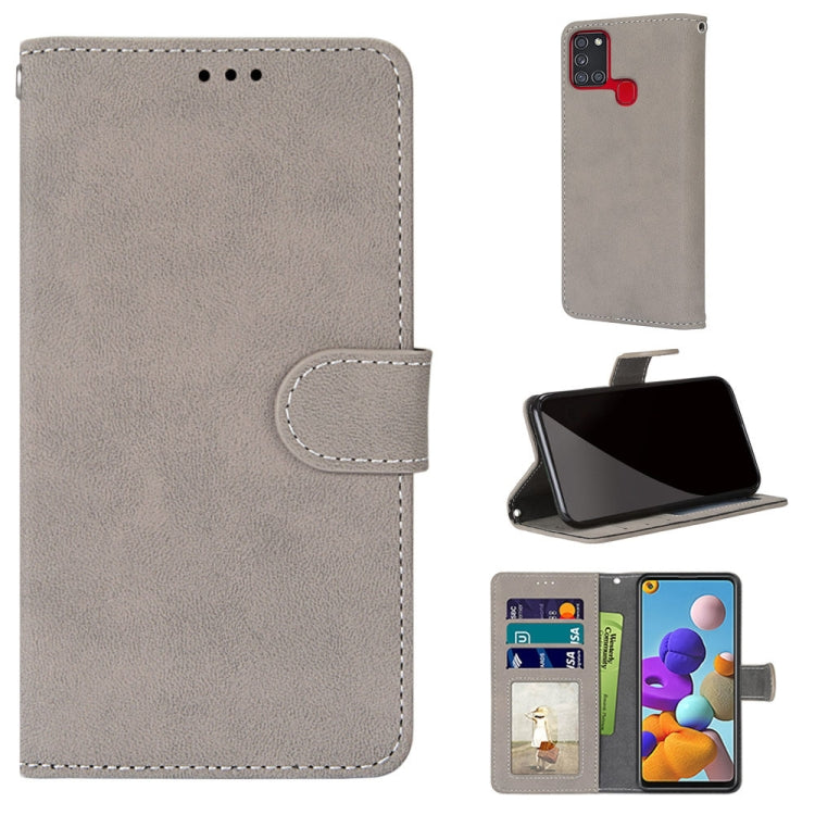 For Samsung Galaxy A21s Retro Frosted Horizontal Flip PU Leather Case with Holder & Card Slots & Wallet & Photo Frame