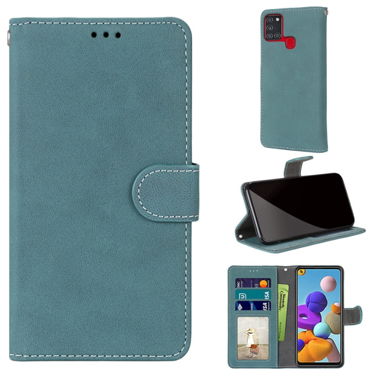 For Samsung Galaxy A21s Retro Frosted Horizontal Flip PU Leather Case with Holder & Card Slots & Wallet & Photo Frame