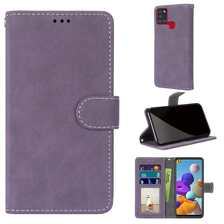 For Samsung Galaxy A21s Retro Frosted Horizontal Flip PU Leather Case with Holder & Card Slots & Wallet & Photo Frame