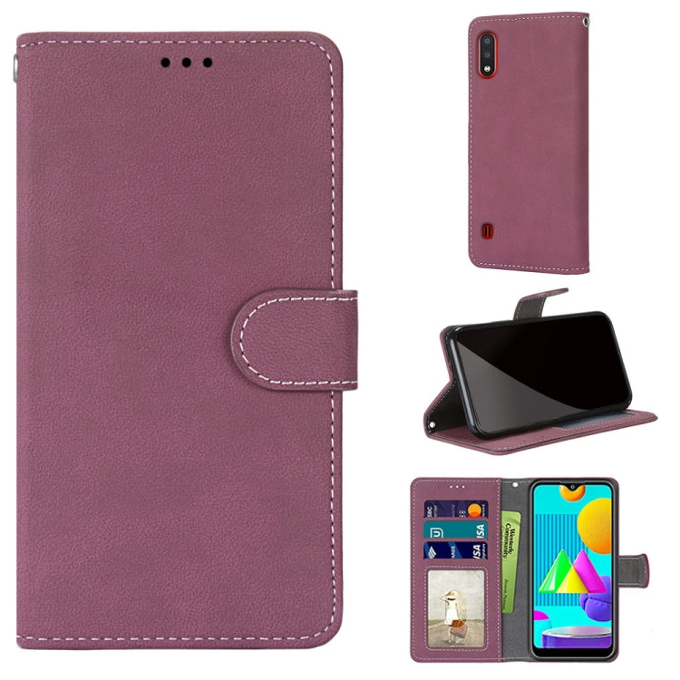 For Samsung Galaxy M01 Retro Frosted Horizontal Flip PU Leather Case with Holder & Card Slots & Wallet & Photo Frame