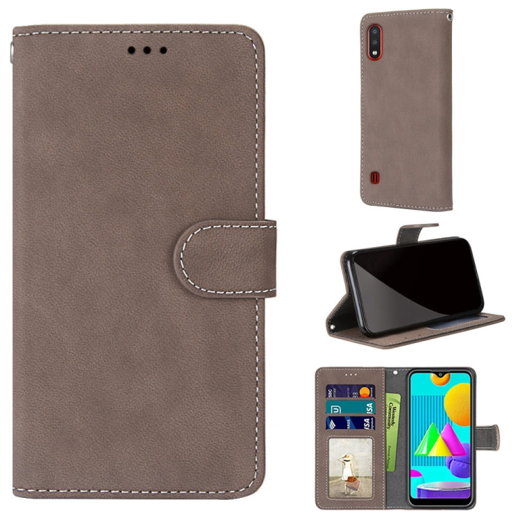 For Samsung Galaxy M01 Retro Frosted Horizontal Flip PU Leather Case with Holder & Card Slots & Wallet & Photo Frame