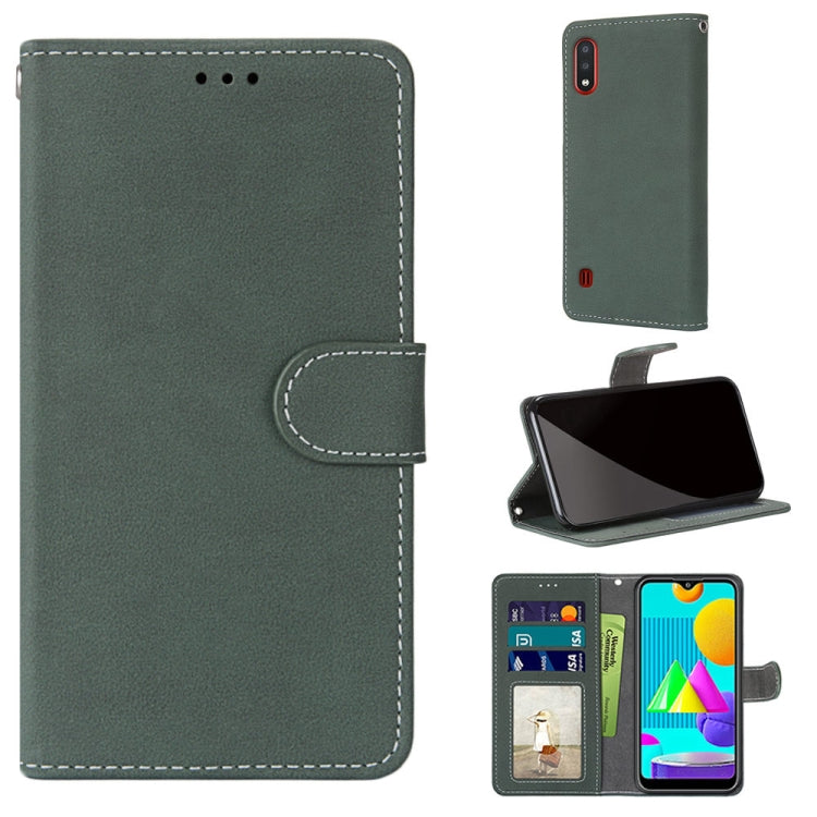 For Samsung Galaxy M01 Retro Frosted Horizontal Flip PU Leather Case with Holder & Card Slots & Wallet & Photo Frame