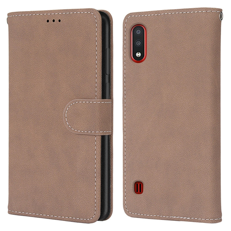 For Samsung Galaxy M01 Retro Frosted Horizontal Flip PU Leather Case with Holder & Card Slots & Wallet & Photo Frame