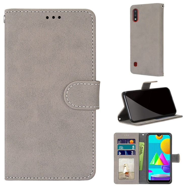 For Samsung Galaxy M01 Retro Frosted Horizontal Flip PU Leather Case with Holder & Card Slots & Wallet & Photo Frame