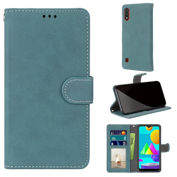 For Samsung Galaxy M01 Retro Frosted Horizontal Flip PU Leather Case with Holder & Card Slots & Wallet & Photo Frame