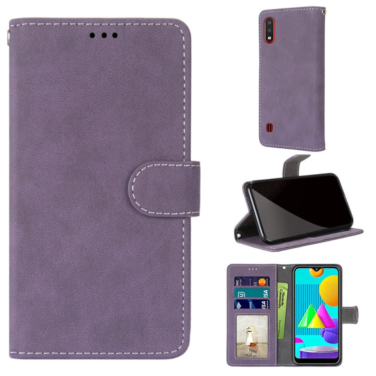 For Samsung Galaxy M01 Retro Frosted Horizontal Flip PU Leather Case with Holder & Card Slots & Wallet & Photo Frame