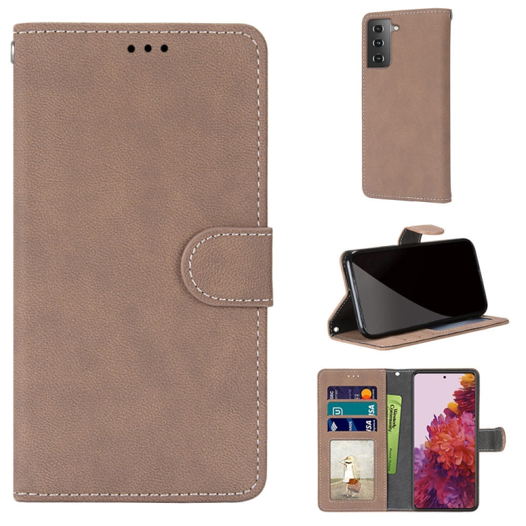 For Samsung Galaxy S21 5G Retro Frosted Horizontal Flip PU Leather Case with Holder & Card Slots & Wallet & Photo Frame