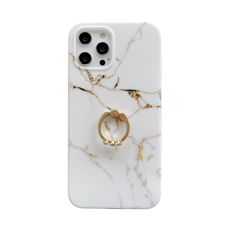 For iPhone 11 Marble Pattern Protective Case with Ring Holder