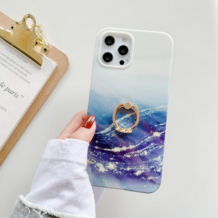 For iPhone 11 Marble Pattern Protective Case with Ring Holder