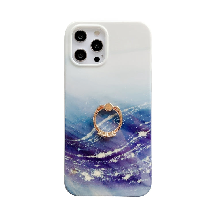 For iPhone 12 Pro Max Marble Pattern Protective Case with Ring Holder