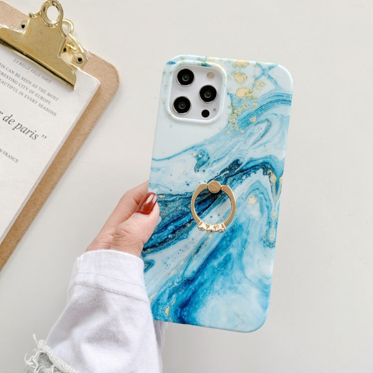 For iPhone 12 Pro Max Marble Pattern Protective Case with Ring Holder