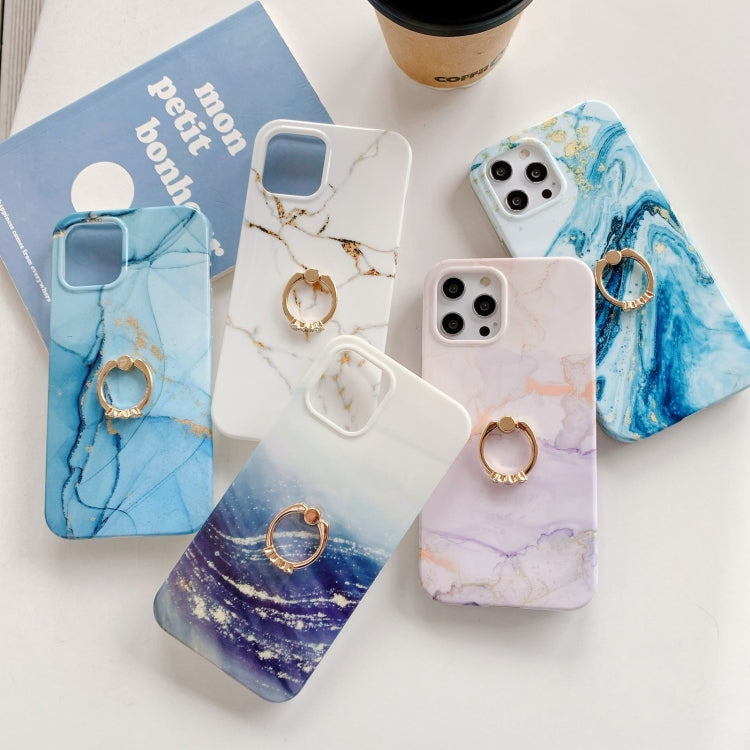 For iPhone 12 Pro Max Marble Pattern Protective Case with Ring Holder