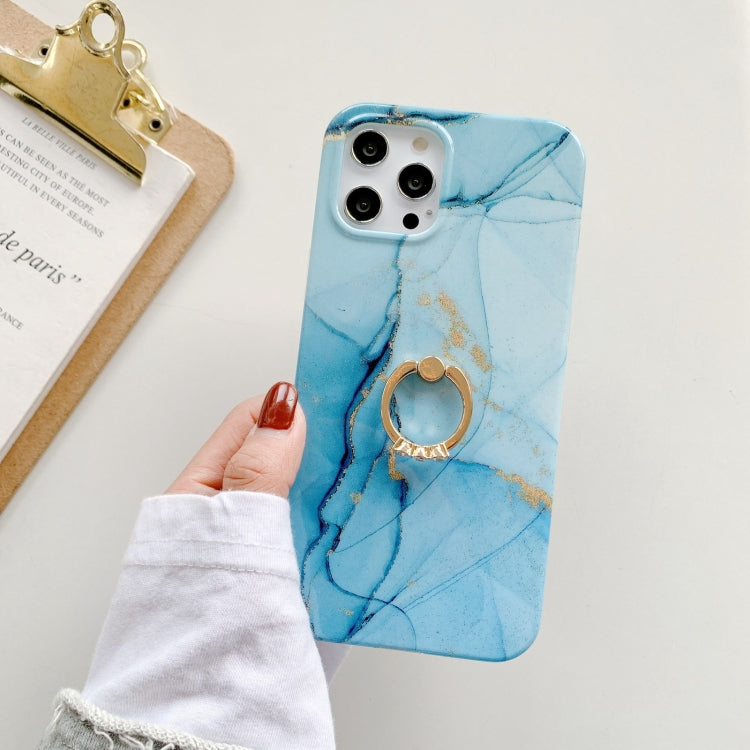 For iPhone 12 Marble Pattern Protective Case with Ring Holder