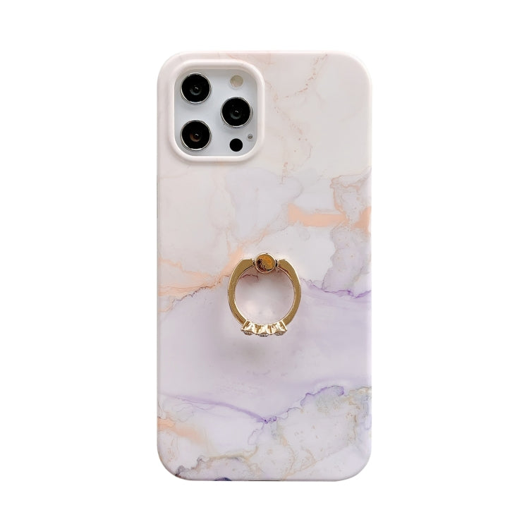For iPhone 12 Marble Pattern Protective Case with Ring Holder