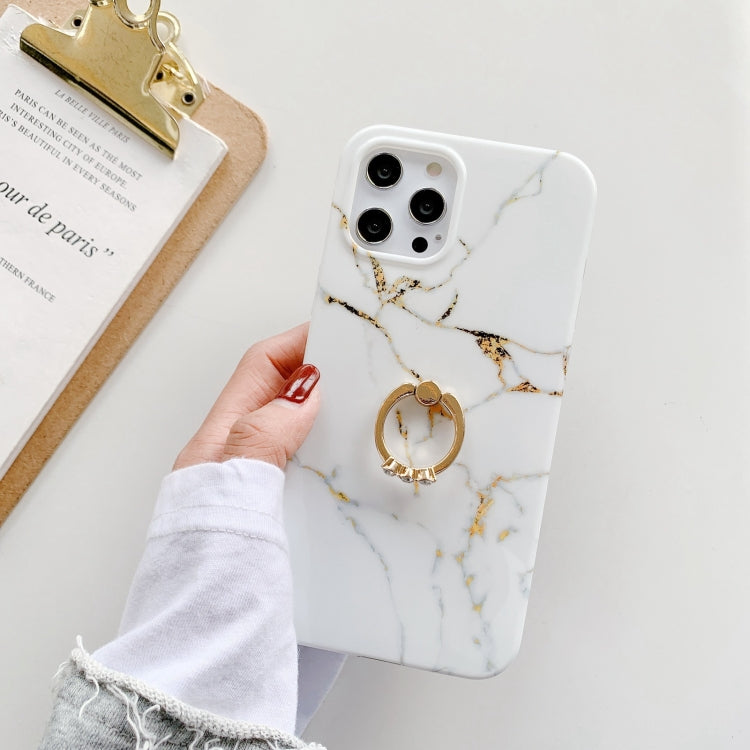 For iPhone 12 Pro Marble Pattern Protective Case with Ring Holder