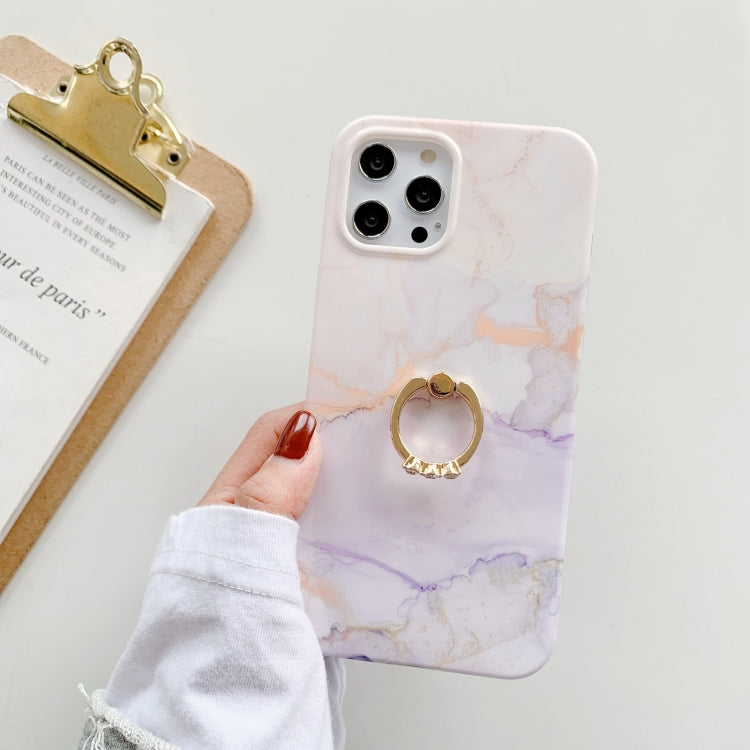 For iPhone 12 Pro Marble Pattern Protective Case with Ring Holder