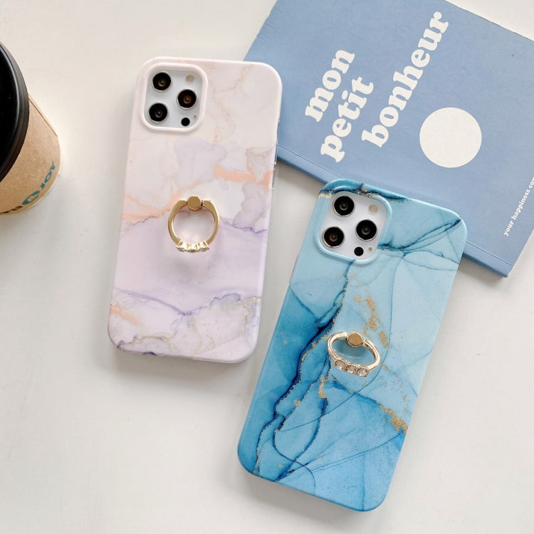 For iPhone 12 Pro Marble Pattern Protective Case with Ring Holder