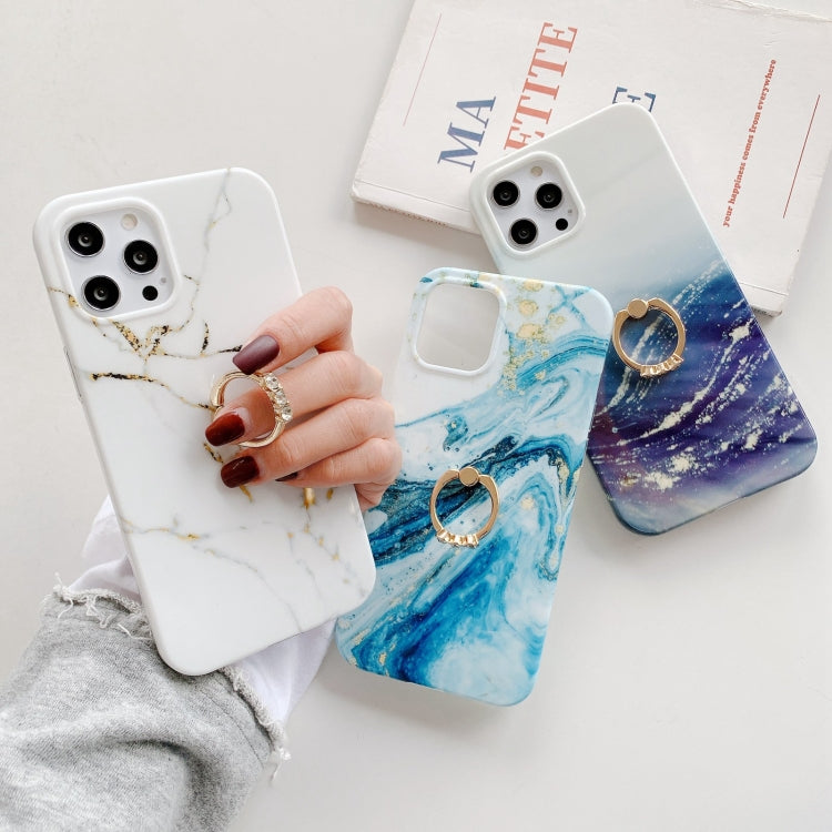 For iPhone 12 mini Marble Pattern Protective Case with Ring Holder