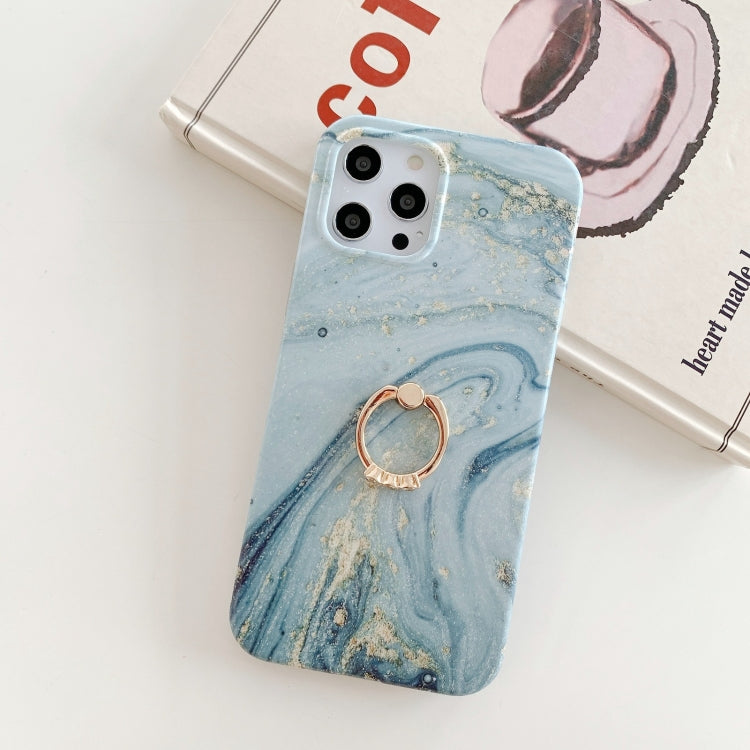 For iPhone 12 Pro Marble Pattern Protective Case with Ring Holder