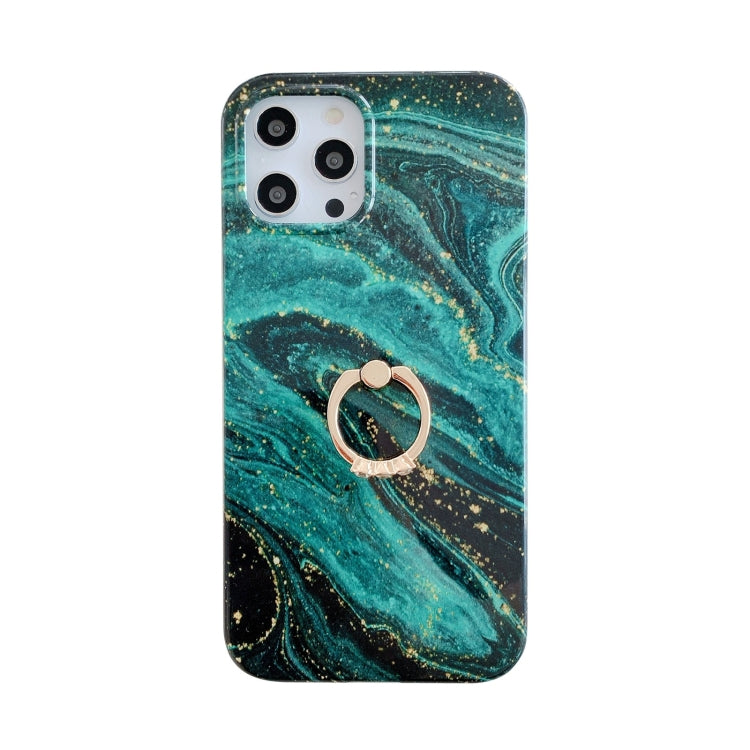 For iPhone 12 Pro Marble Pattern Protective Case with Ring Holder