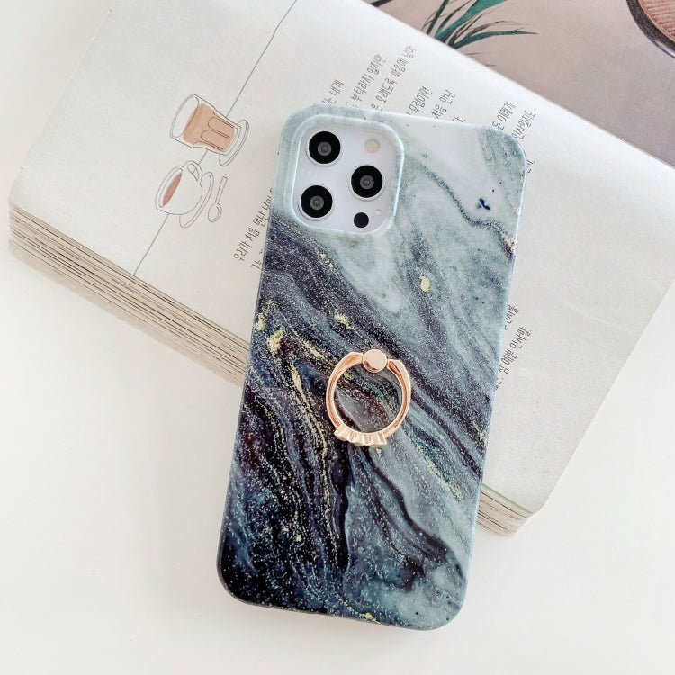 For iPhone 12 mini Marble Pattern Protective Case with Ring Holder