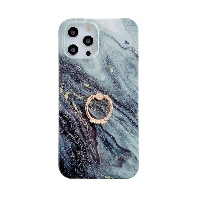 For iPhone 12 mini Marble Pattern Protective Case with Ring Holder