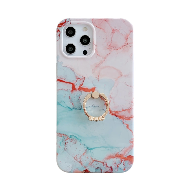 For iPhone 12 mini Marble Pattern Protective Case with Ring Holder