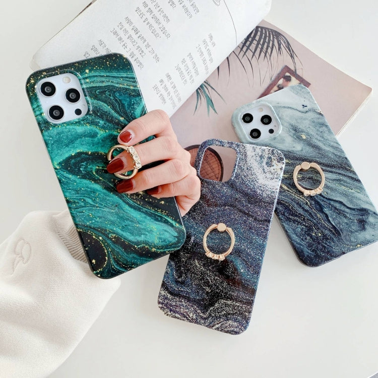 For iPhone 12 mini Marble Pattern Protective Case with Ring Holder