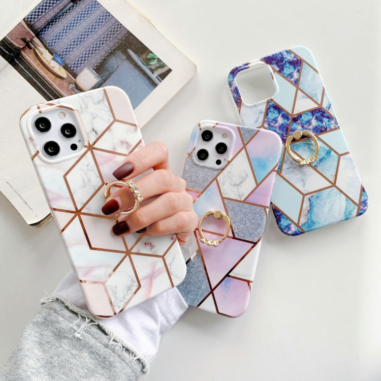 For iPhone 11 Colorful Marble Pattern Protective Case with Ring Holder